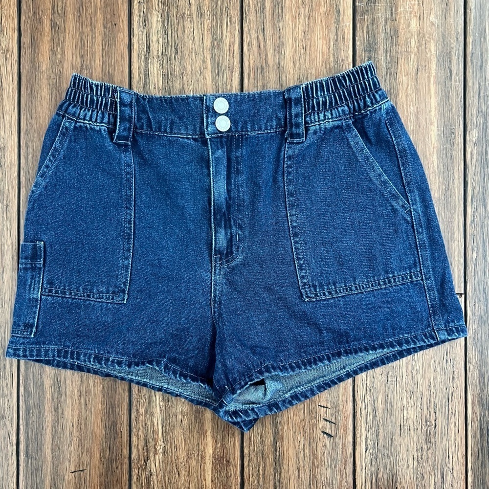 Vanilla Star High Waist Denim Shorts Size 7 Vintage Cargo Elastic Stretch Retro - Picture 1 of 10